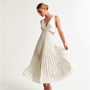 Abercrombie & Fitch satin pleated cutout dress, rehearsal dinner honeymoon New